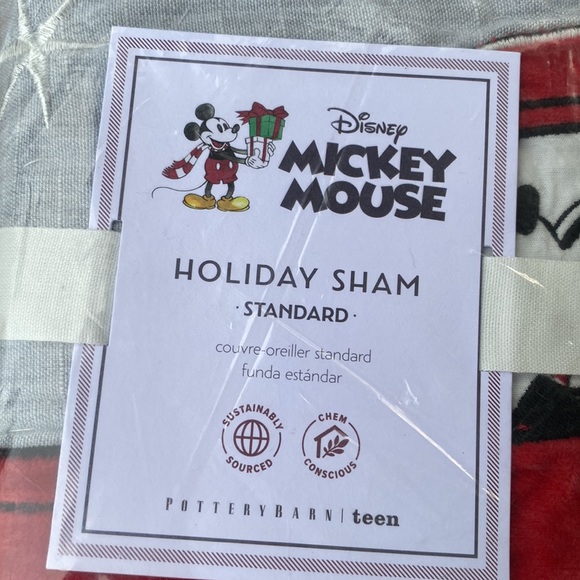 Pottery Barn Embroidered and Fuzzy Mickey Mouse Holiday Pillow Sham - Set of 2 - Picture 7 of 16